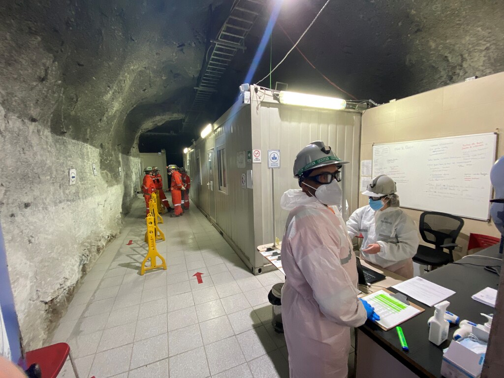An industry tour group walk inside the Codelco El Teniente copper mine, the world's largest underground copper mine near Rancagua, Chile August 13, 2020. Picture taken August 13, 2020. REUTERS/Fabian Cambero - RC2RDI9JEW91