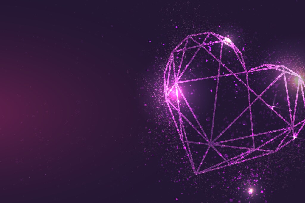 Shimmering purple geometric heart vector - blockchain