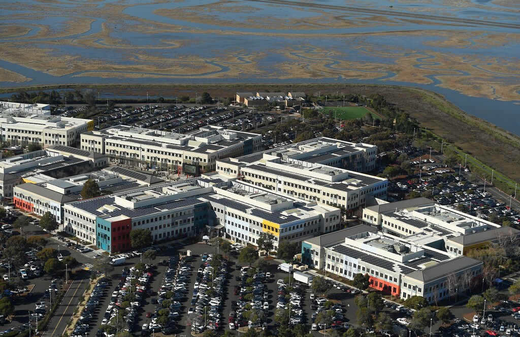 Facebook's campus is seen in this aerial photo on the edge of the San Francisco Bay in Menlo Park, California, U.S. on January 13, 2017. Picture taken on January 13, 2017. REUTERS/Noah Berger - RTSVNC8