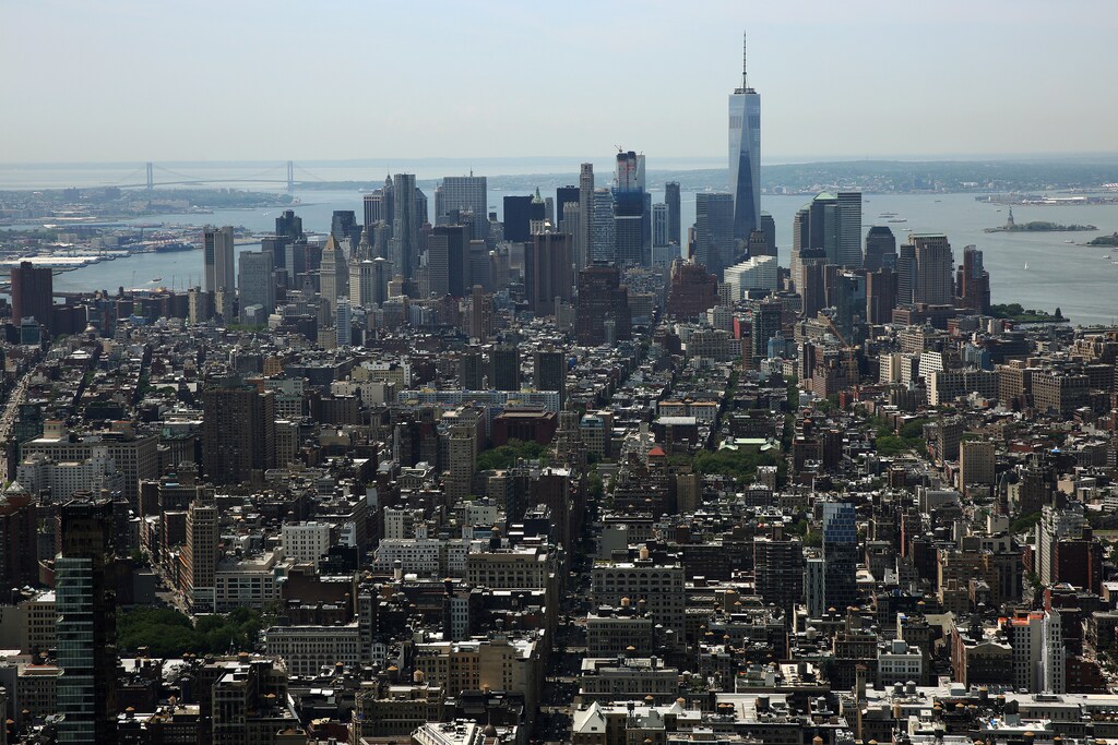 Lower Manhattan including the financial district is pictured from the Manhattan borough of New York.