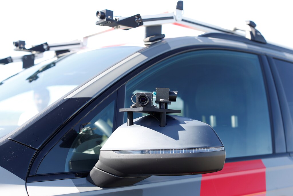 Sensors are seen mounted to a self-driving Audi during a self-racing cars event in Willows, California, U.S., April 1, 2017. REUTERS/Stephen Lam - RTX33OQG