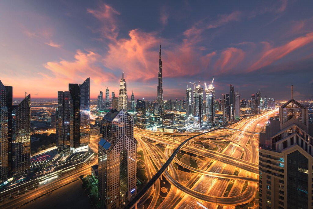 Dubai skyline at night.