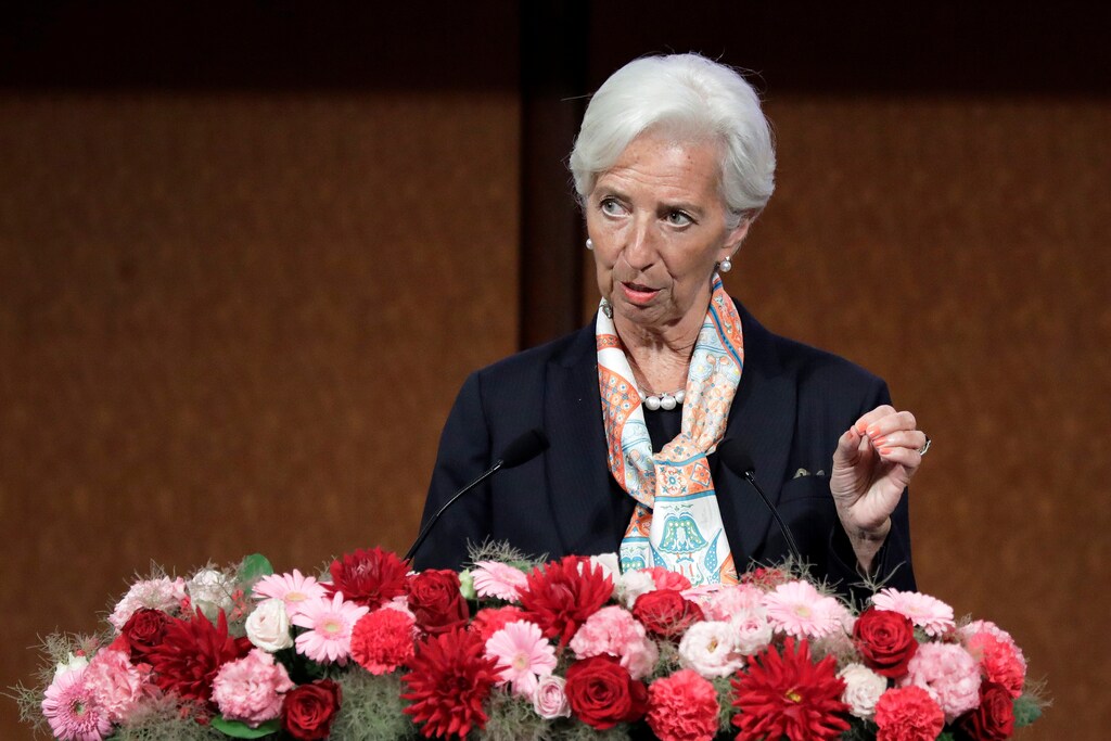 Christine Lagarde, managing director of the International Monetary Fund (IMF), speaks at the Group of 20 (G-20) high-level seminar on financial innovation "Our Future in the Digital Age", on the sidelines of the G-20 finance ministers and central bank governors meeting in Fukuoka, Japan, on Saturday, June 8, 2019. Kiyoshi Ota/Pool via REUTERS - RC13C09360E0