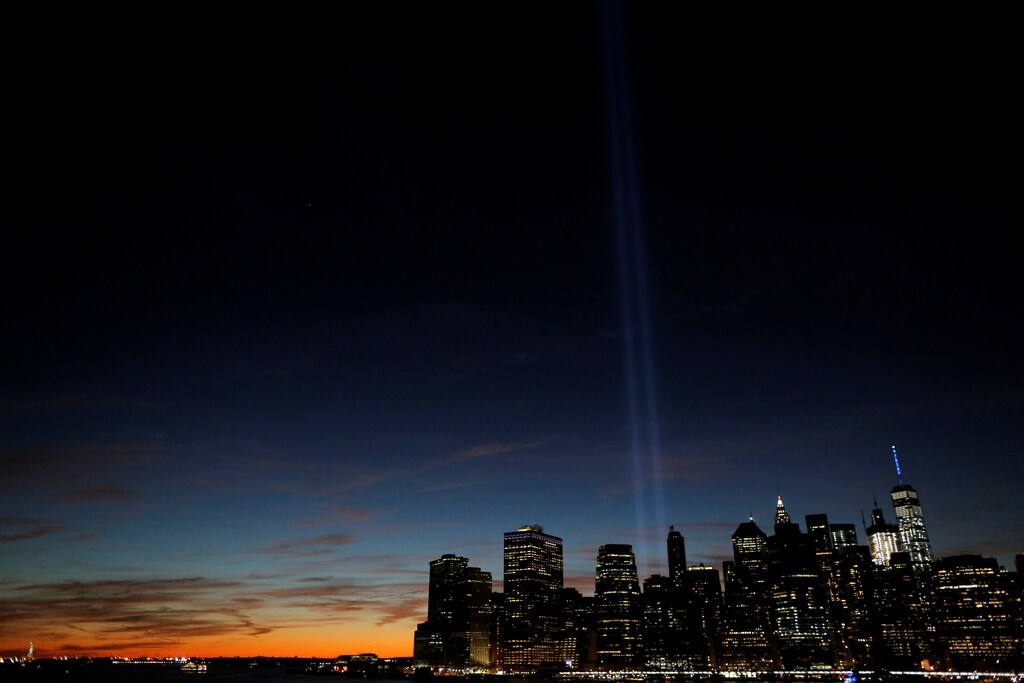 The Tribute in Light shines on the 15th anniversary of the 9/11 attacks in Manhattan, New York.