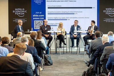 Experts and leaders gathered for the World Economic Forum's Annual Meeting on Cybersecurity 2026.akistan; Florian SchÃ¼tz, Director, National Cyber Security Centre (NCSC) of Switzerland; Helmut Reisinger, CEO, Europe, Middle East and Africa, Palo Alto Networks, USA; Jeremy Jurgens, Managing Director, World Economic Forum; Nicole Eagan, Co-Founder and Strategic Advisor, Darktrace, United Kingdom; Rob Wainwright, Group Chief Information Security Officer, UBS, Switzerland; at the Annual Meeting on Cybersecurity 2026 in Geneva, Switzerland, on 6/5/2026 from 13:30 to 14:30 in the World Economic Forum Headquarters â Mont Blanc ABCD, Plenary. (Closing Plenary). Â©2026 World Economic Forum/Kamal Kimaoui