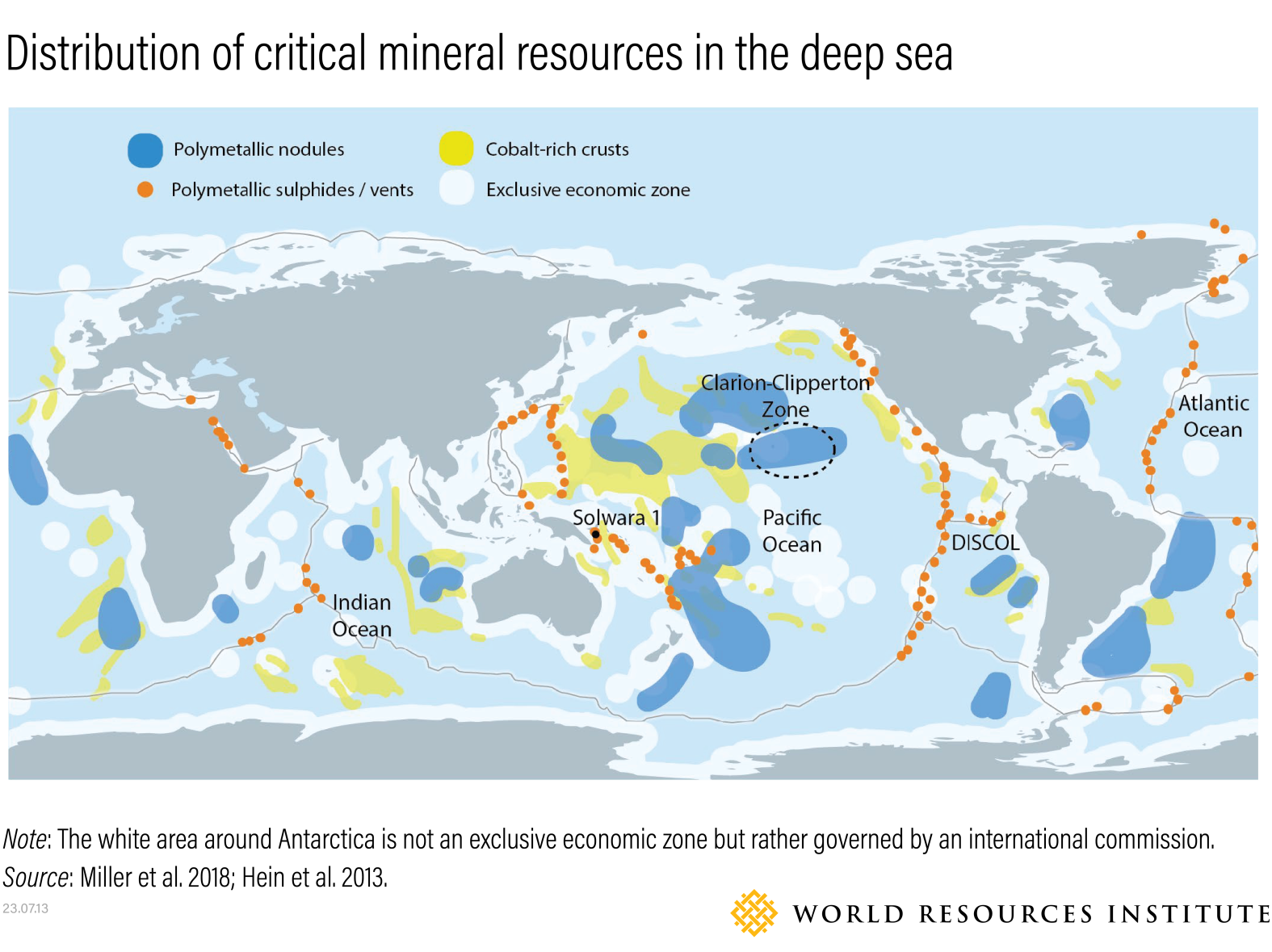 Map showing the distribution of critical mineral resources in the deep sea.