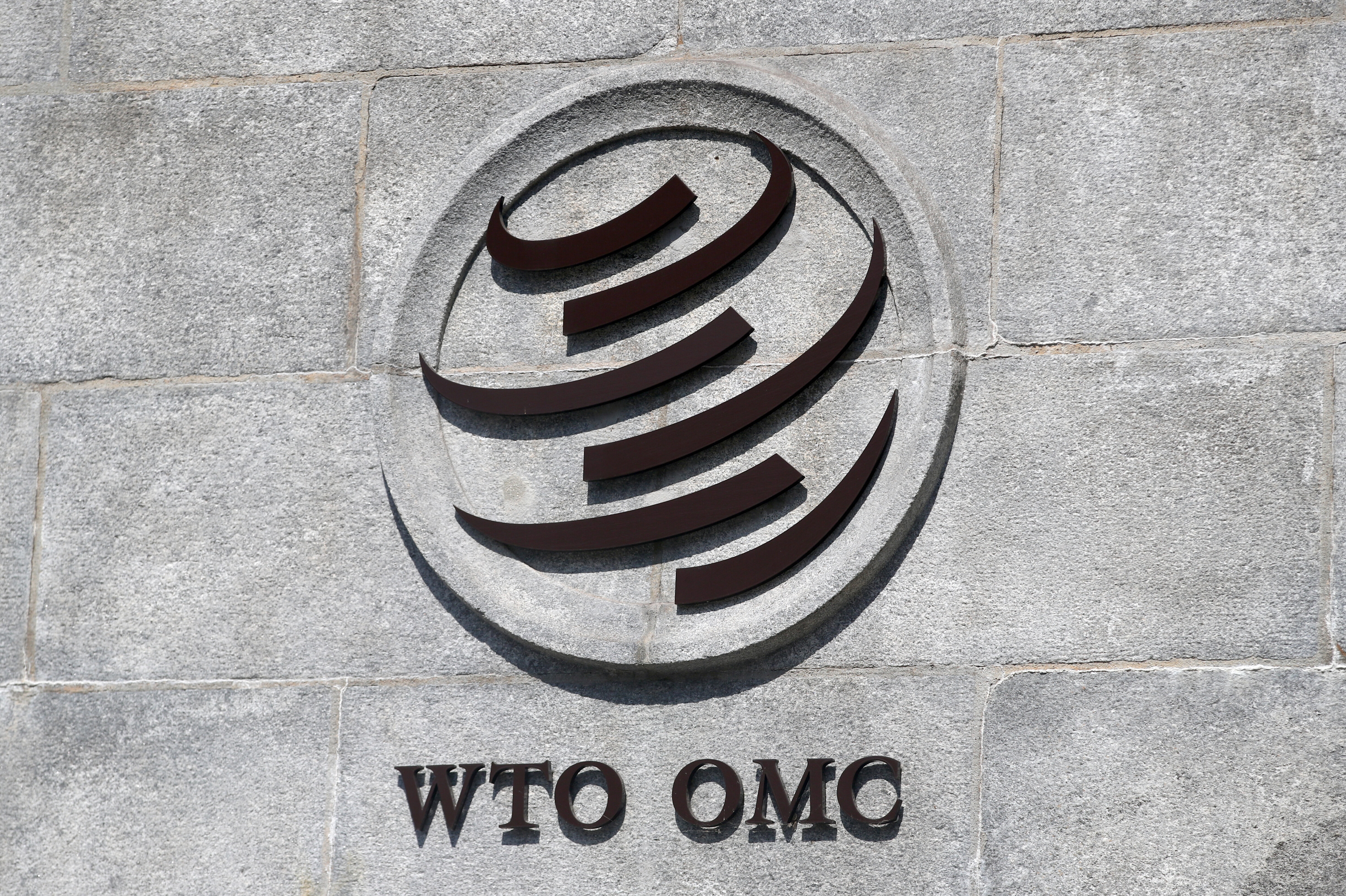 A logo is pictured on the headquarters of the World Trade Organization (WTO) in Geneva, Switzerland, June 2, 2020