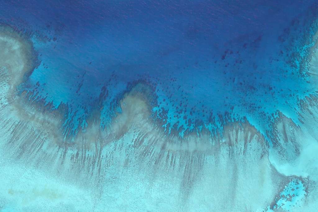 La Grande Barrière de corail, en Australie, près de l'île Heron. Cette image, d'une résolution de 3,7 mètres, a été acquise par un des satellites de la constellation de Planet.