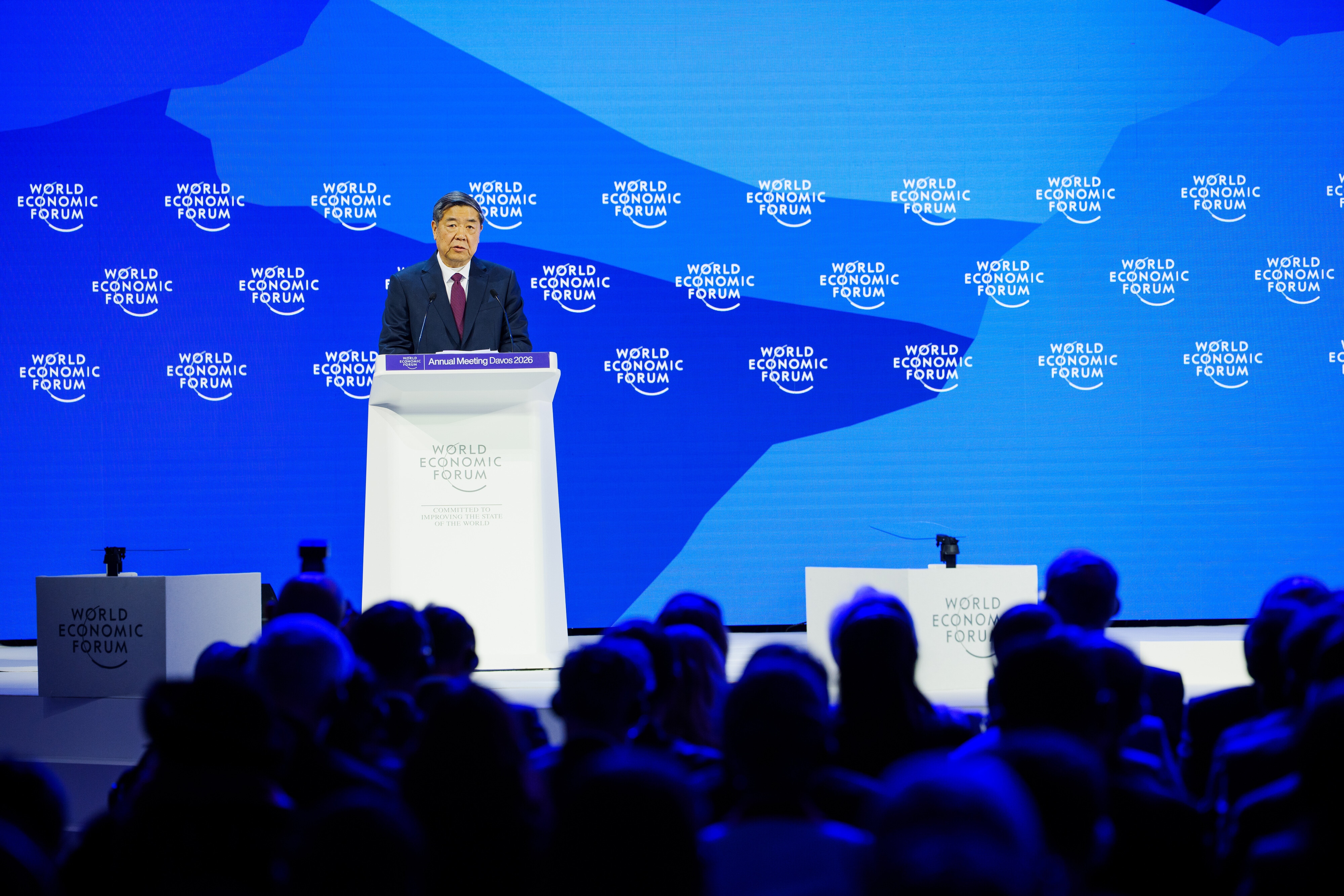 Special Address by He Lifeng, Vice-Premier of the People's Republic of China session with AndrÃ© Hoffmann, Vice-Chairman, Roche Holding; Interim Co-Chair, World Economic Forum, Switzerland; BÃ¸rge Brende, President and CEO, World Economic Forum, Switzerland; He Lifeng, Vice-Premier of the People's Republic of China; at the World Economic Forum Annual Meeting 2026 in Davos-Klosters, Switzerland, on 20/1/2026 from 11:20 to 11:50 in the Congress Centre â Congress Hall (Zone C), Plenary. (special address/china).Copyright: Â© 2026 World Economic Forum / Boris Baldinger