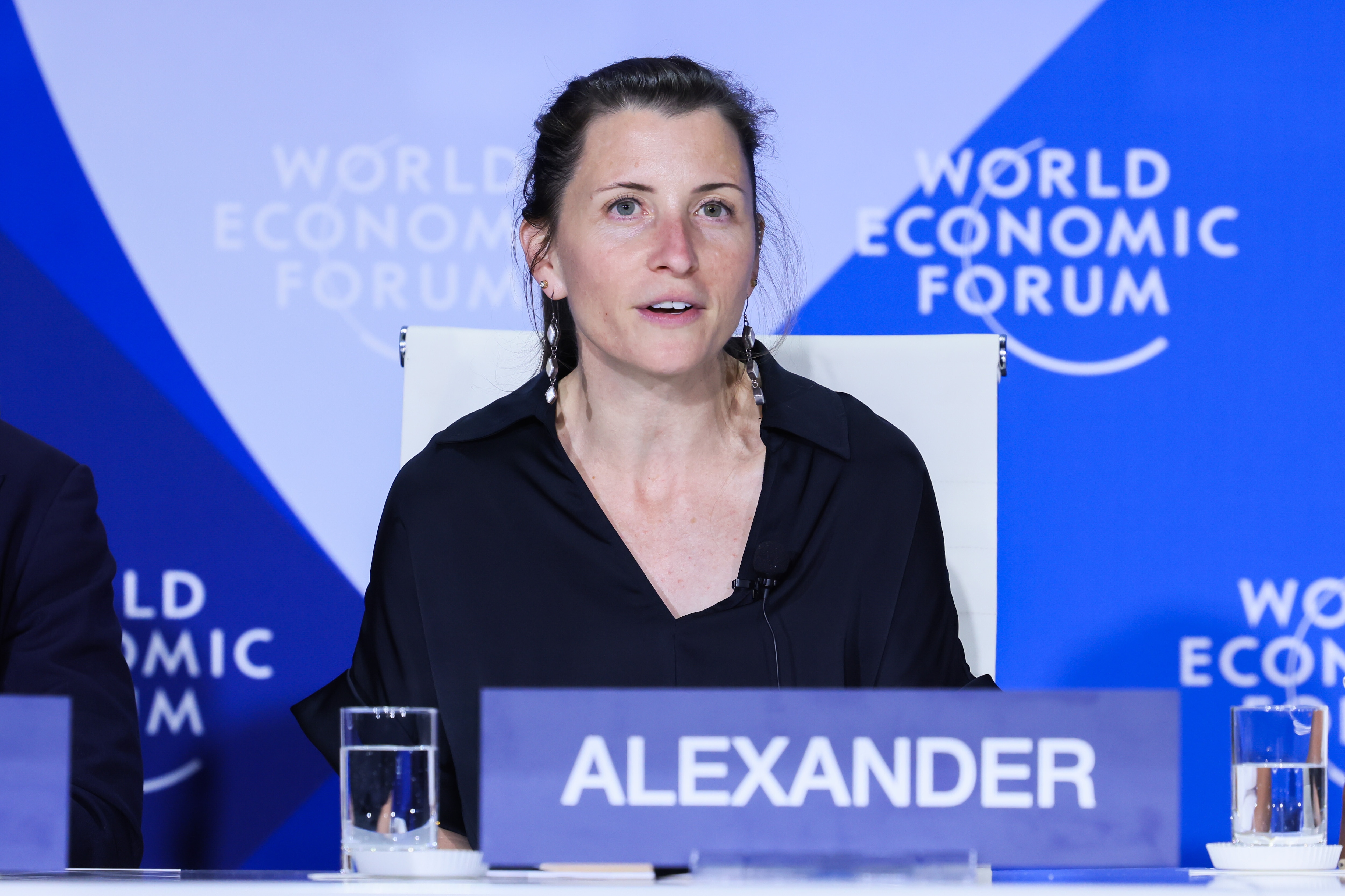 Media Session: Meet the Founders on the Frontier session with Ayomide Daniels, Chief Scientist and Co-Founder, Cybervergent, Nigeria; Hannan Happi, Co-Founder and Chief Executive Officer, Exowatt, USA; Kathleen Alexander, Co-Founder and Chief Executive Officer, Savor, USA; Kieran Donovan; Le Song, Co-Founder and Chief Technology Officer, Genbio AI, USA; Verena Kuhn, Head, Innovator Communities, World Economic Forum; Xiong Yinjiang, Co-Founder and Chief Executive Officer, Lightstandard, People's Republic of China; Yann Zopf, Head of Media; Member of the Executive Committee, World Economic Forum during the Annual Meeting of the New Champions in Dalian, People's Republic of China, on 23/6/2026 from 13:00 to 13:45 in the Dalian International Conference Center - Briefing Centre (Zone E), Media Session. (tech pioneers special session). Â©2026 World Economic Forum