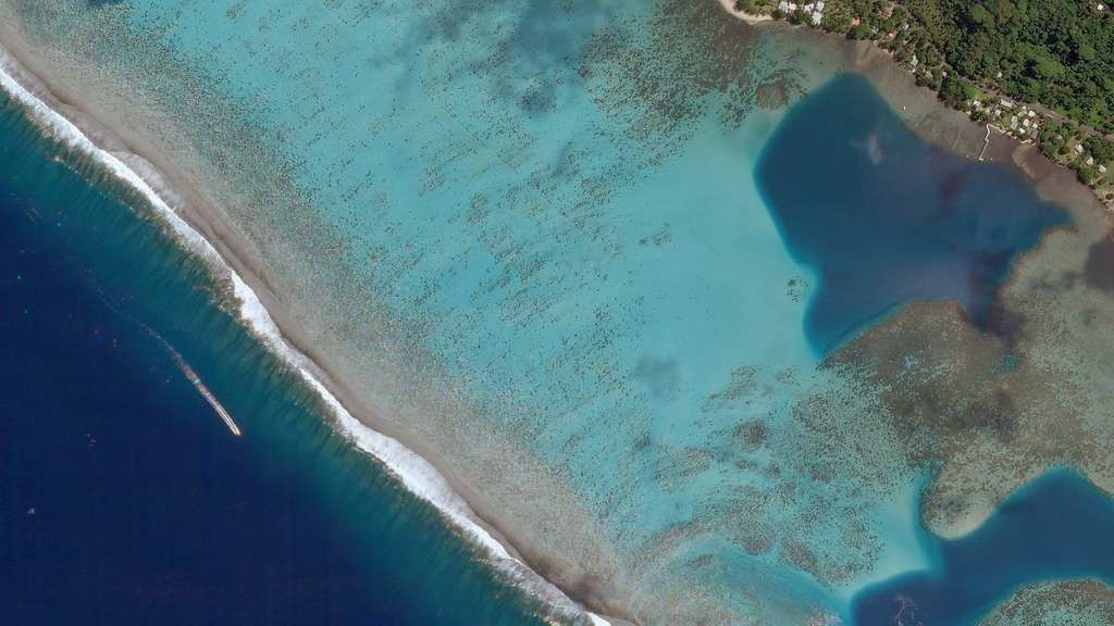 Le récif corallien de Moorea, en Polynésie française ; image également acquise par un satellite de Planet.