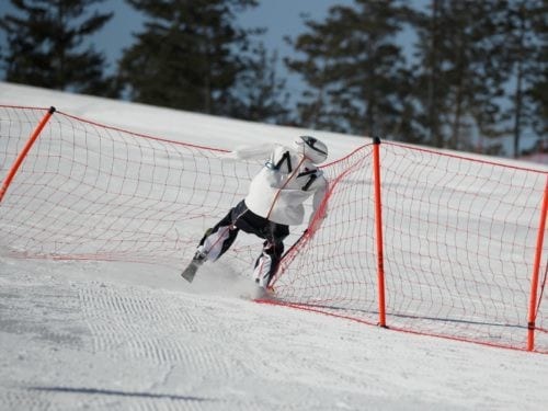 Un robot skieur pendant les JO de Corée du sud de 2018.