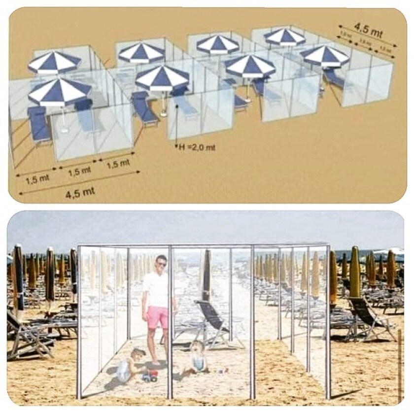 Plans de l'entreprise italienne Nuova Neon, qui prévoit de séparer les touristes avec du plexiglas sur les plages
