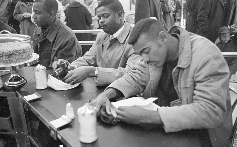 Civil rights protesters at a sit-in, North Carolina, 1960.