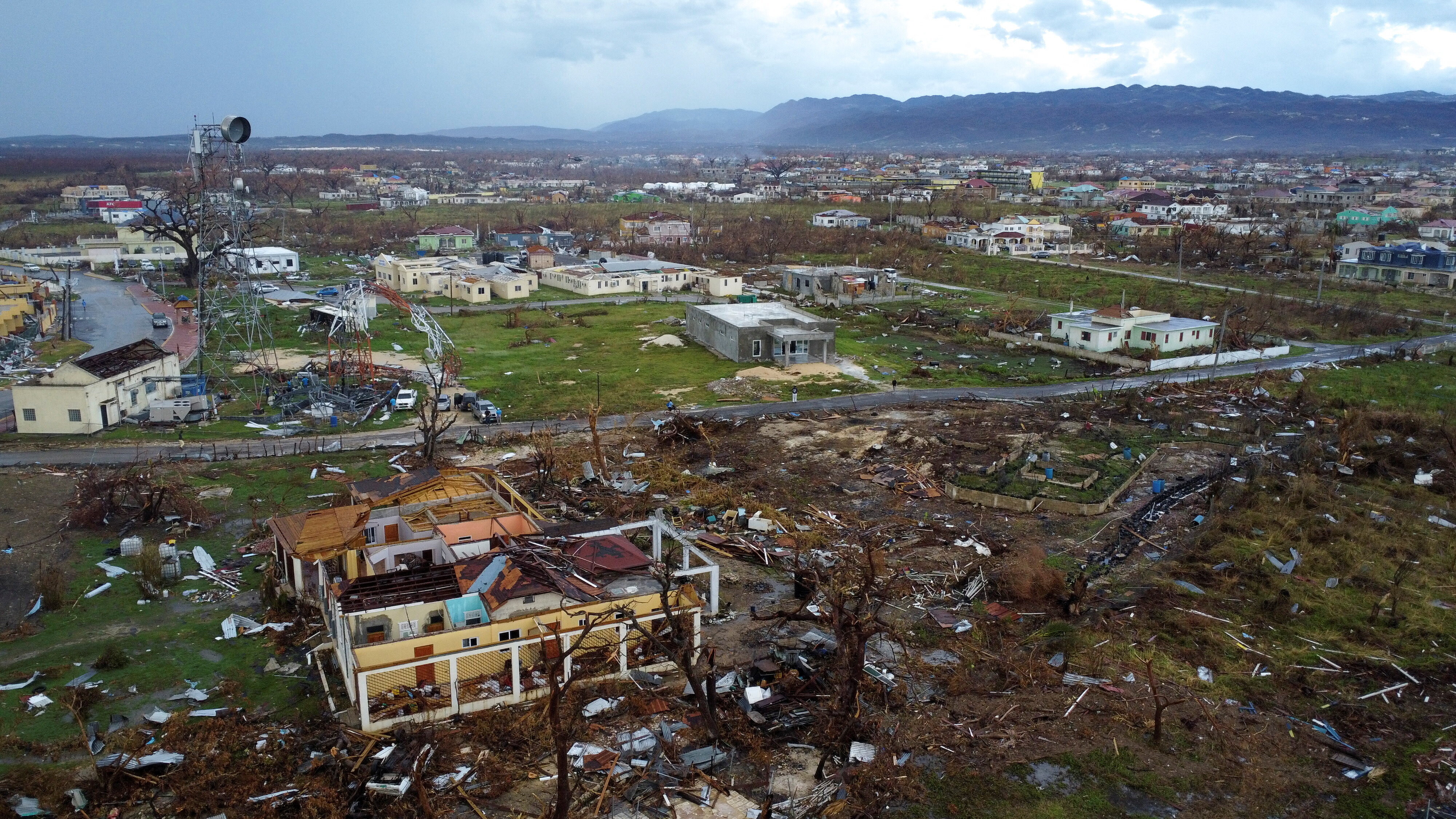 A drone view of affected areas in the aftermath of Hurricane Melissa, in Black River, Jamaica, November 5, 2025.