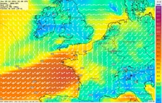 Visualisation de prévisions NOAA pour la tempête Joachim en 2011.