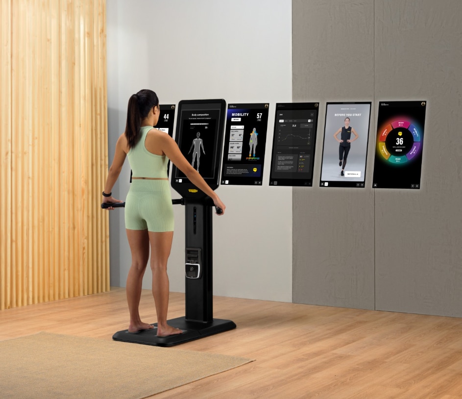 The AI-driven assessment station Technogym Checkup evaluates physical and functional parameters, and translates them into individualized exercise prescriptions.