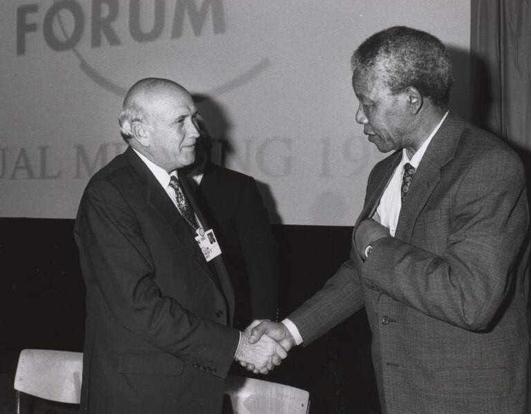 Nelson Mandela and F. W. de Klerk make history at Davos