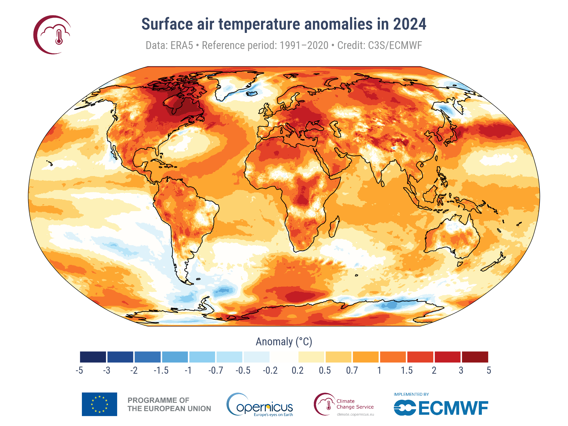 Surface air temperature anomlies in 2024