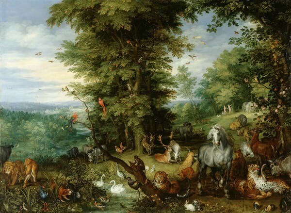 Les arbres du jardin d’Éden. Image du tableau « Adam et Ève au Paradis » par Jan Bruegel l’Ancien.