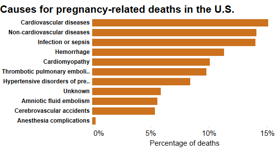  Causes for pregnancy-related deaths in the US   