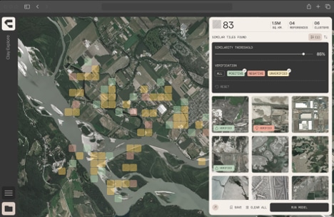 Figure 1: Towards a Chat-GPT of Earth. Example of “Explore” a proof-of-concept no-code app to detect anything using embeddings. Source: Clay.