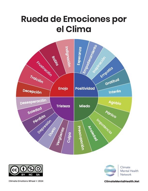 Círculo dividido en secciones de colores con nombres de diferentes sentimientos.