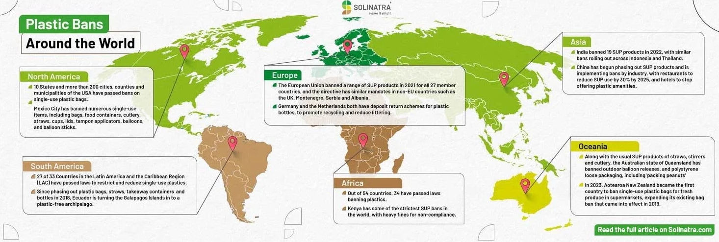 Several countries have implemented single-use plastic bans, but global action is needed to make a greater impact. 