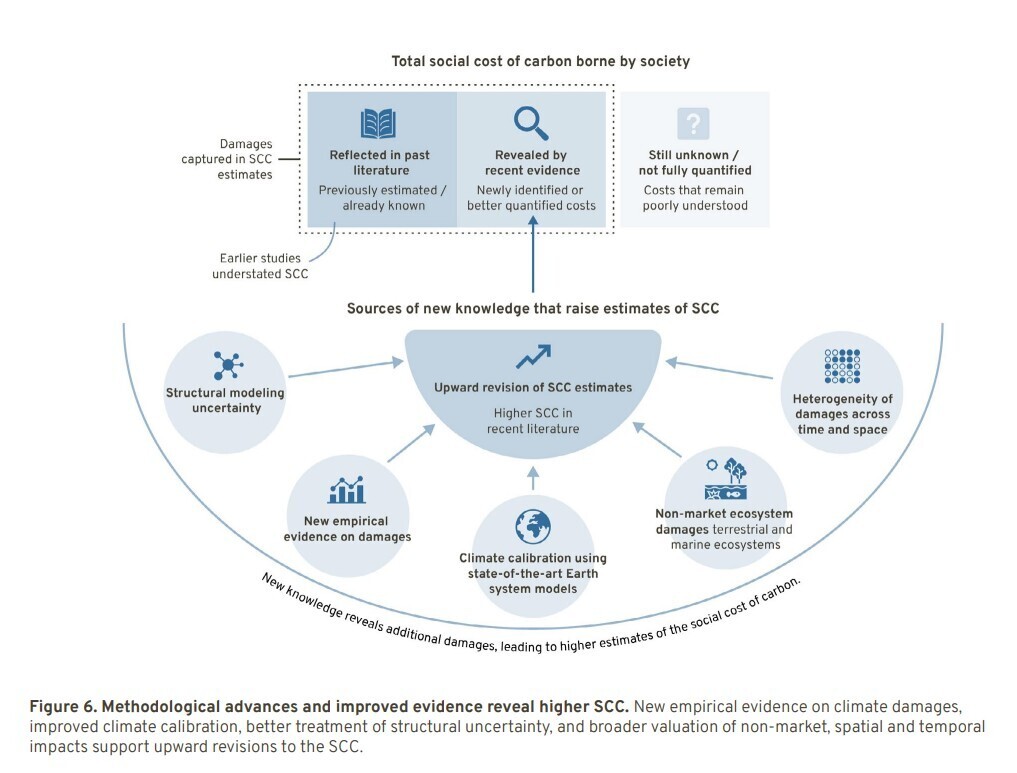 The total social cost of carbon borne by society