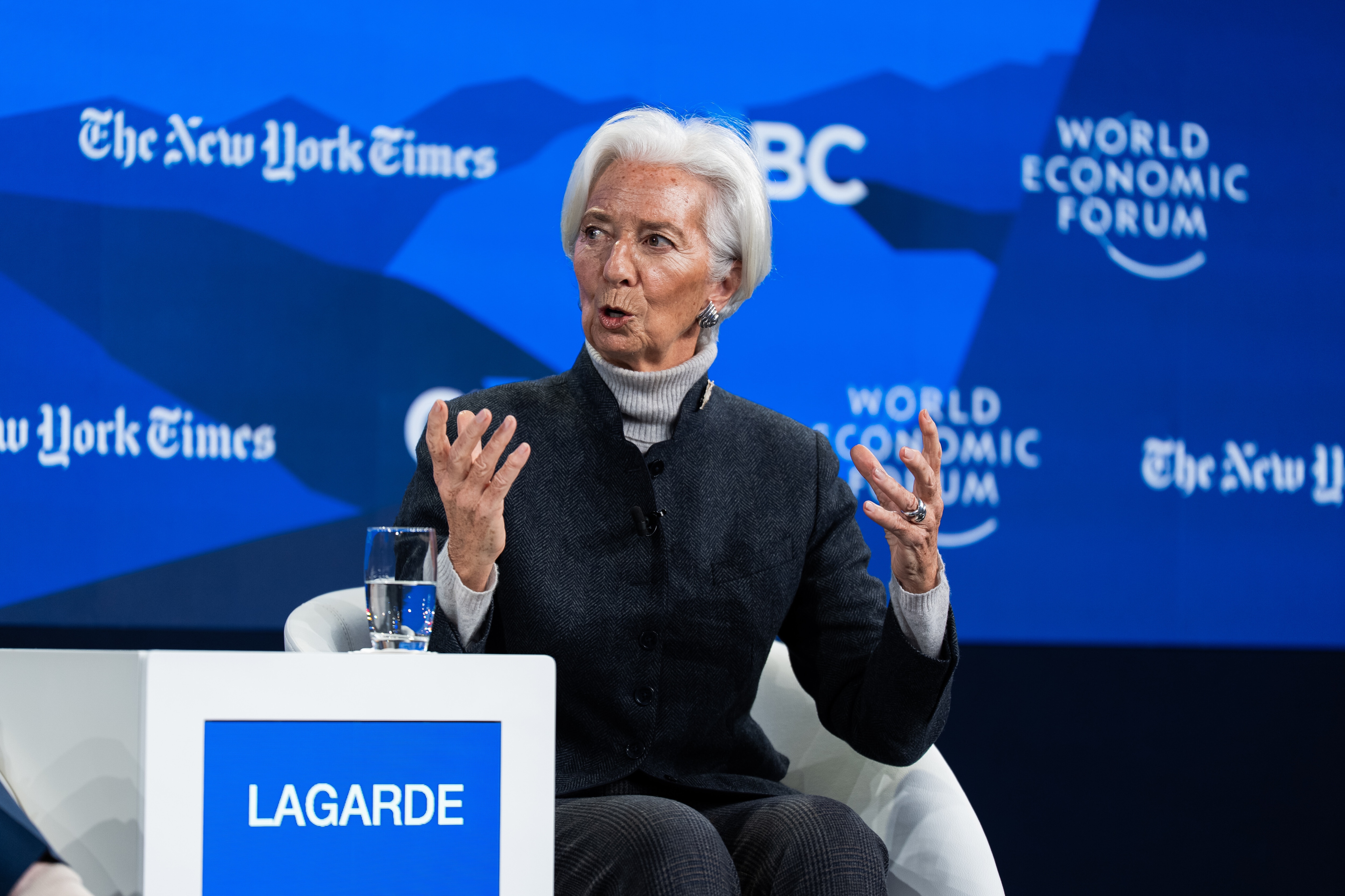 Decade DÃ©jÃ  Vu: Are the 2020s the New 1920s? session with Adam Tooze, Director, European Institute, Columbia University, USA; Andrew R. Sorkin, Editor-at-Large; Columnist, New York Times, USA; Christine Lagarde, President of the European Central Bank, Frankfurt; Ken Griffin, Founder and CEO, Citadel, USA; Laurence Fink, Chair and CEO, BlackRock; Interim Co-Chair, World Economic Forum, BlackRock, USA; at the World Economic Forum Annual Meeting 2026 in Davos-Klosters, Switzerland, on 21/1/2026 from 08:30 to 09:15 in the Congress Centre â Sanada (Zone E), Stakeholder Dialogue. (1920s and 2020s). Â©2026 World Economic Forum / Jakob Polacsek