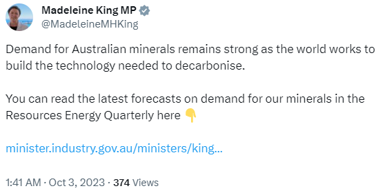 A tweet from Madeleine King.