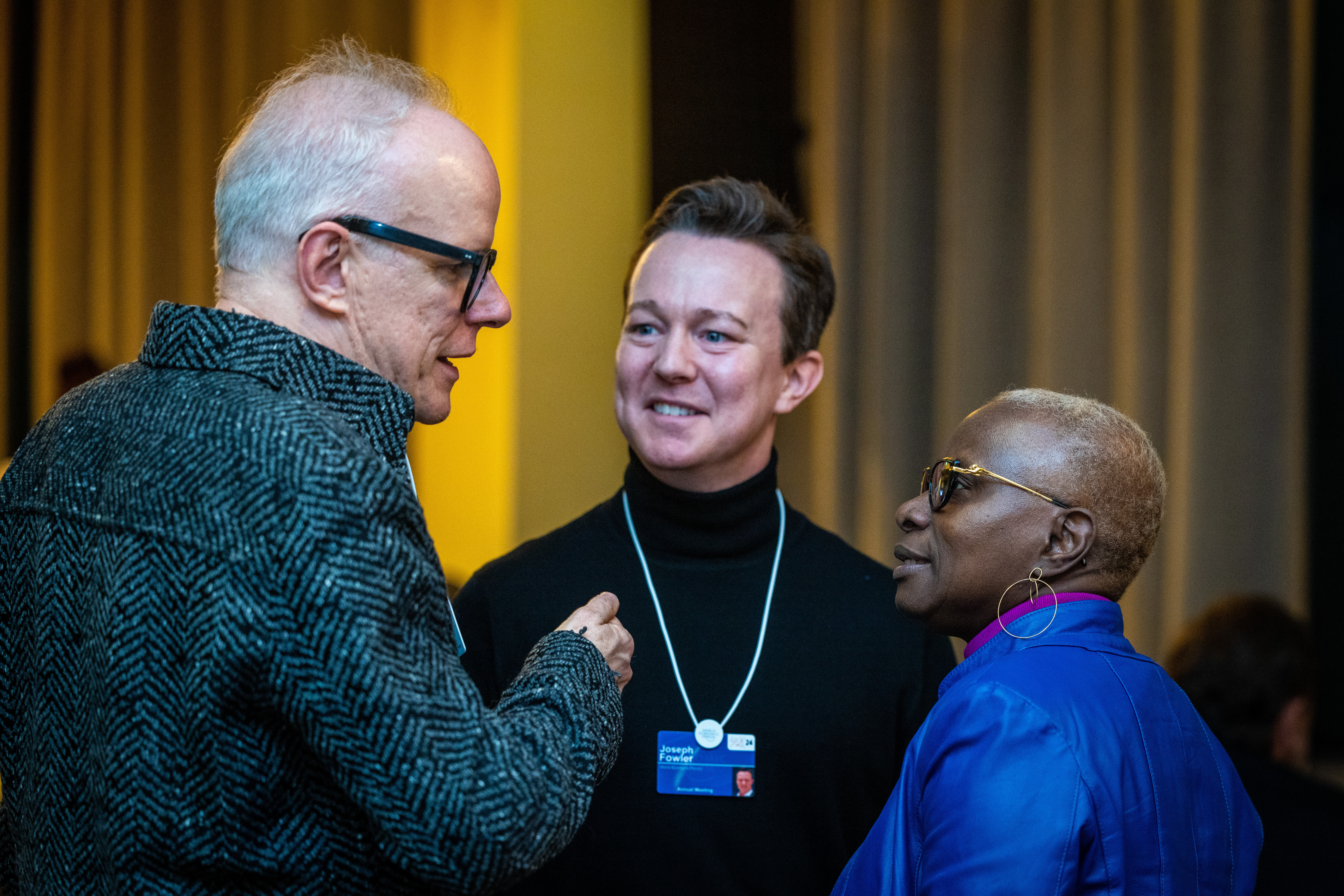 Hans Ulrich Obrist, Angelique Kidjo and Joseph Fowler at the Cultural Table - Trust Me, I'm an Artist at the World Economic Forum Annual Meeting 2024 in Davos, Switzerland