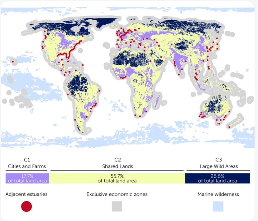 The Three Global Conditions Framework for simultaneous conservation and sustainable use strategies applied to land, freshwater and ocean.