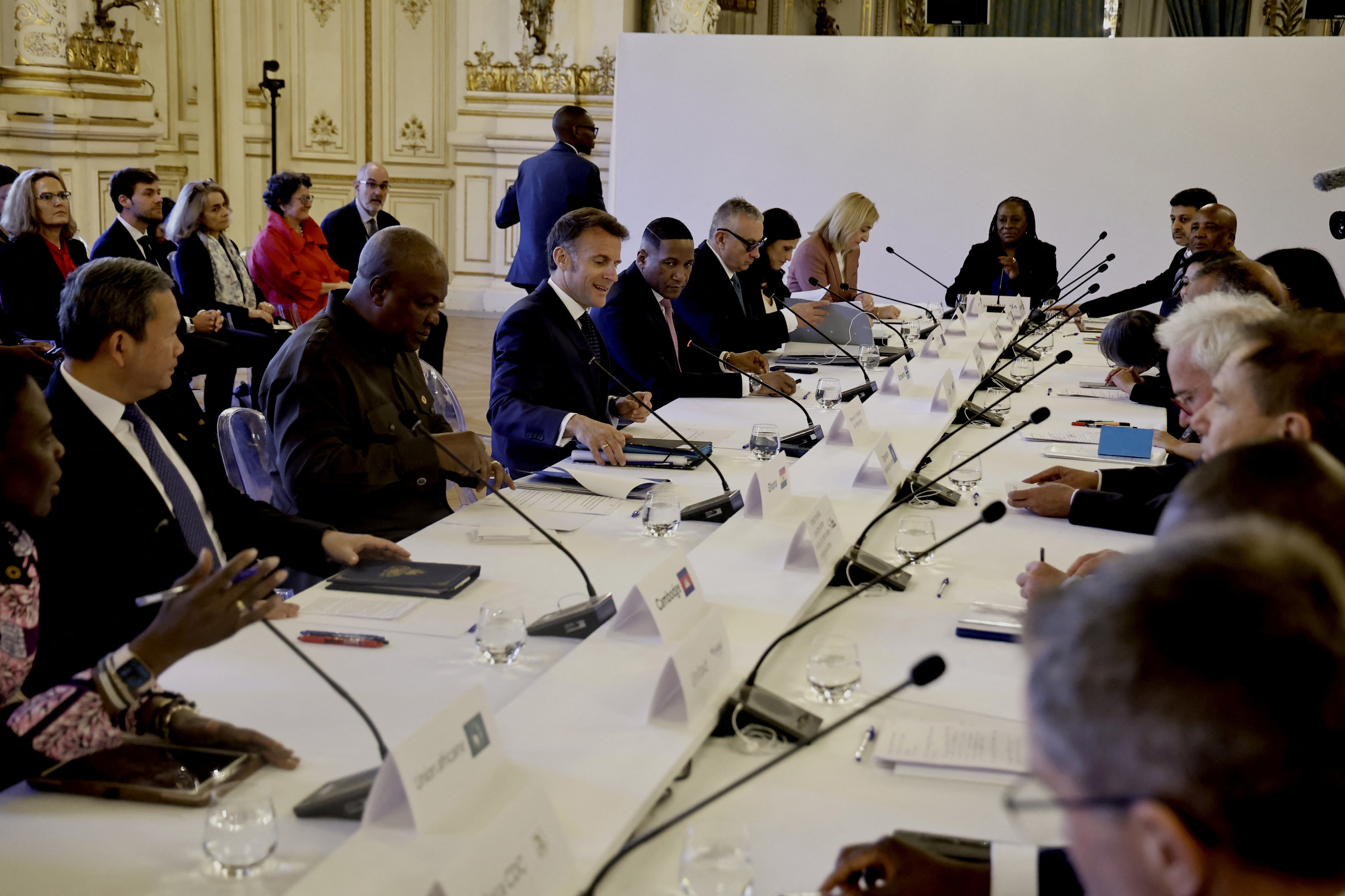 French President Emmanuel Macron chairs the opening of the 'One Health Summit' at the Prefecture of Lyon in Lyon, France.