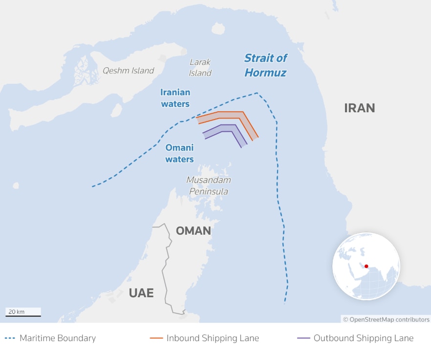 Strait of Hormuz maritime boundary and shipping routes