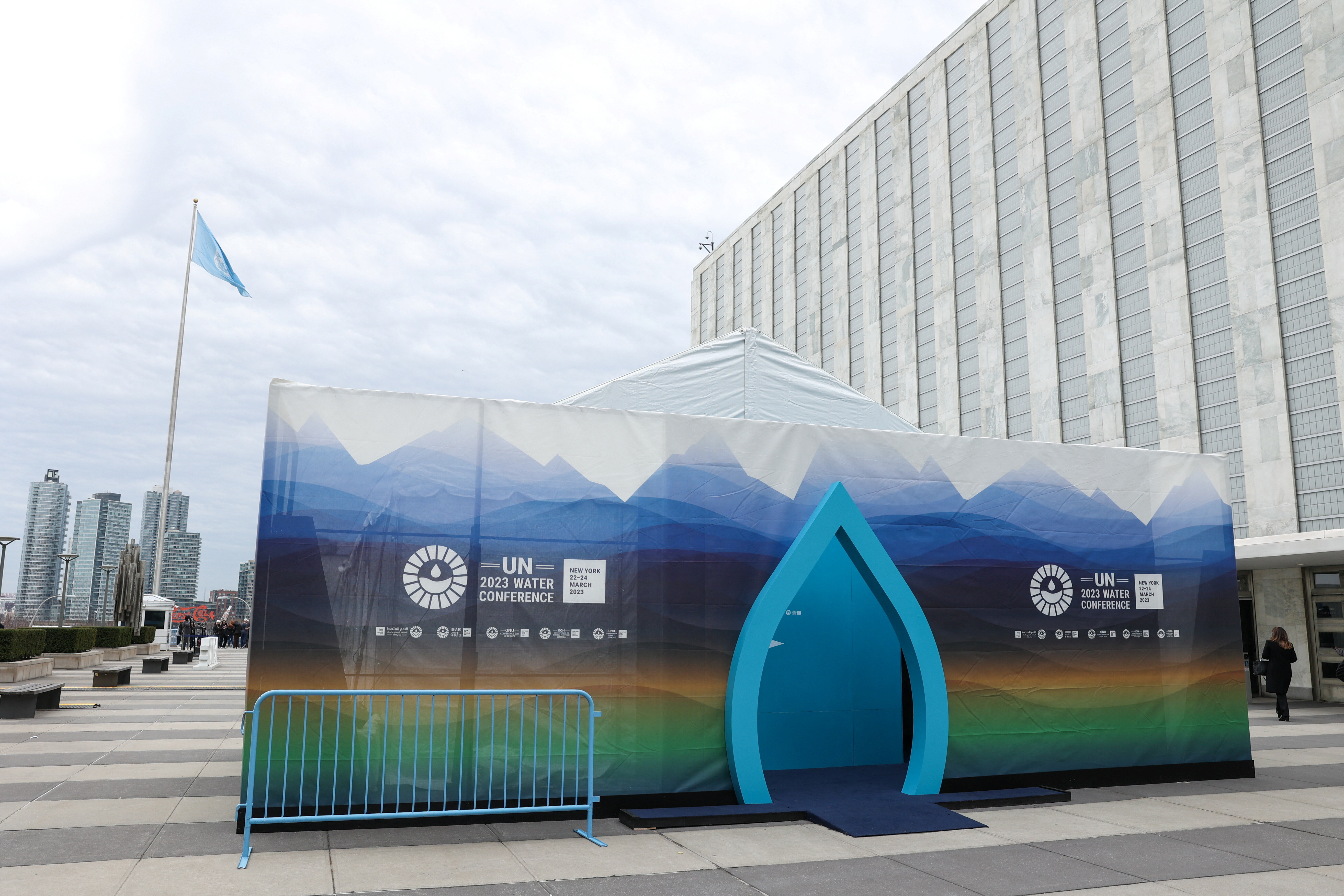 An outdoor exhibition is seen during the 2023 United Nations Water Conference at the United Nations in New York City, United States of America, March 24, 2023.