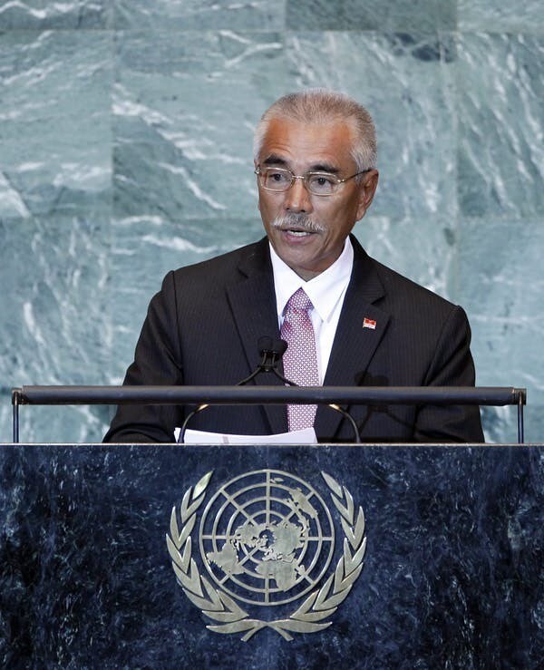 Le président de Kiribati s'adresse à la 66ème session de l'Assemblée générale des Nations Unies au siège des Nations Unies en septembre 2011.