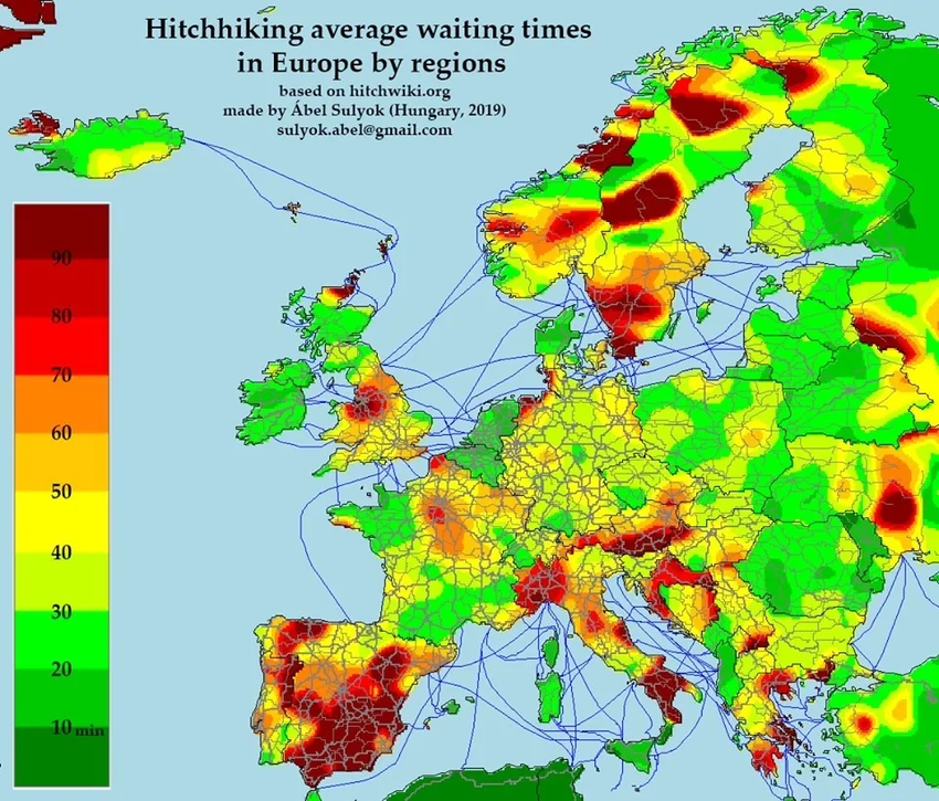 Thumbs up? This map shows the best places to hitchhike in Europe