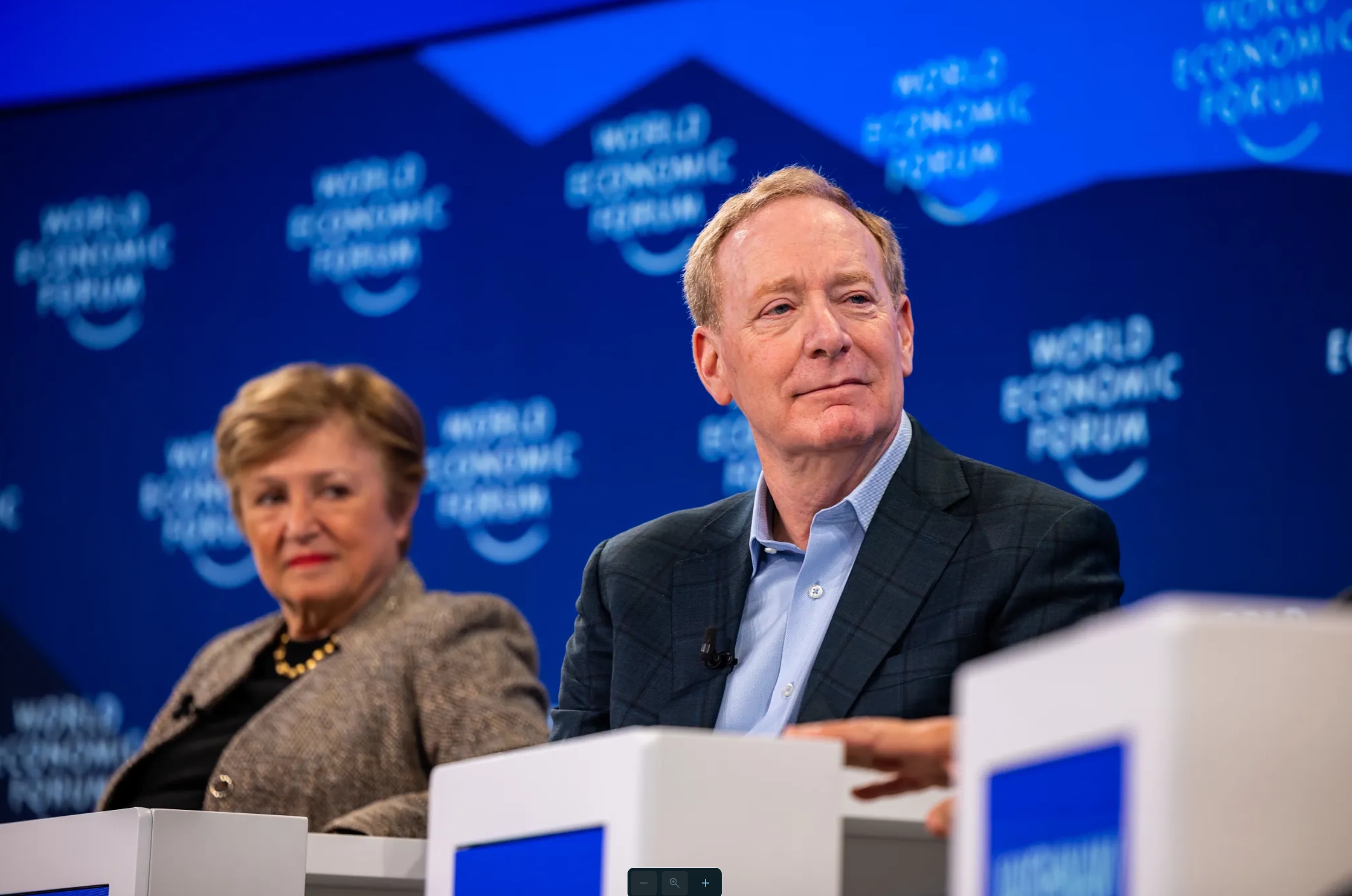 Brad Smith, Microsoft's Vice-Chair and President, in a session at Davos 2026.