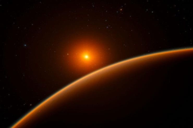 L’impression de cet artiste montre l’exoplanète LHS 1140b, qui orbite autour d’une étoile naine rouge à 40 années-lumière de la Terre et qui a peut-être le plus fort potentiel pour chercher des signes de vie au-delà du système solaire. Cette planète est plus grande que la Terre et a probablement conservé la majeure partie de son atmosphère.
