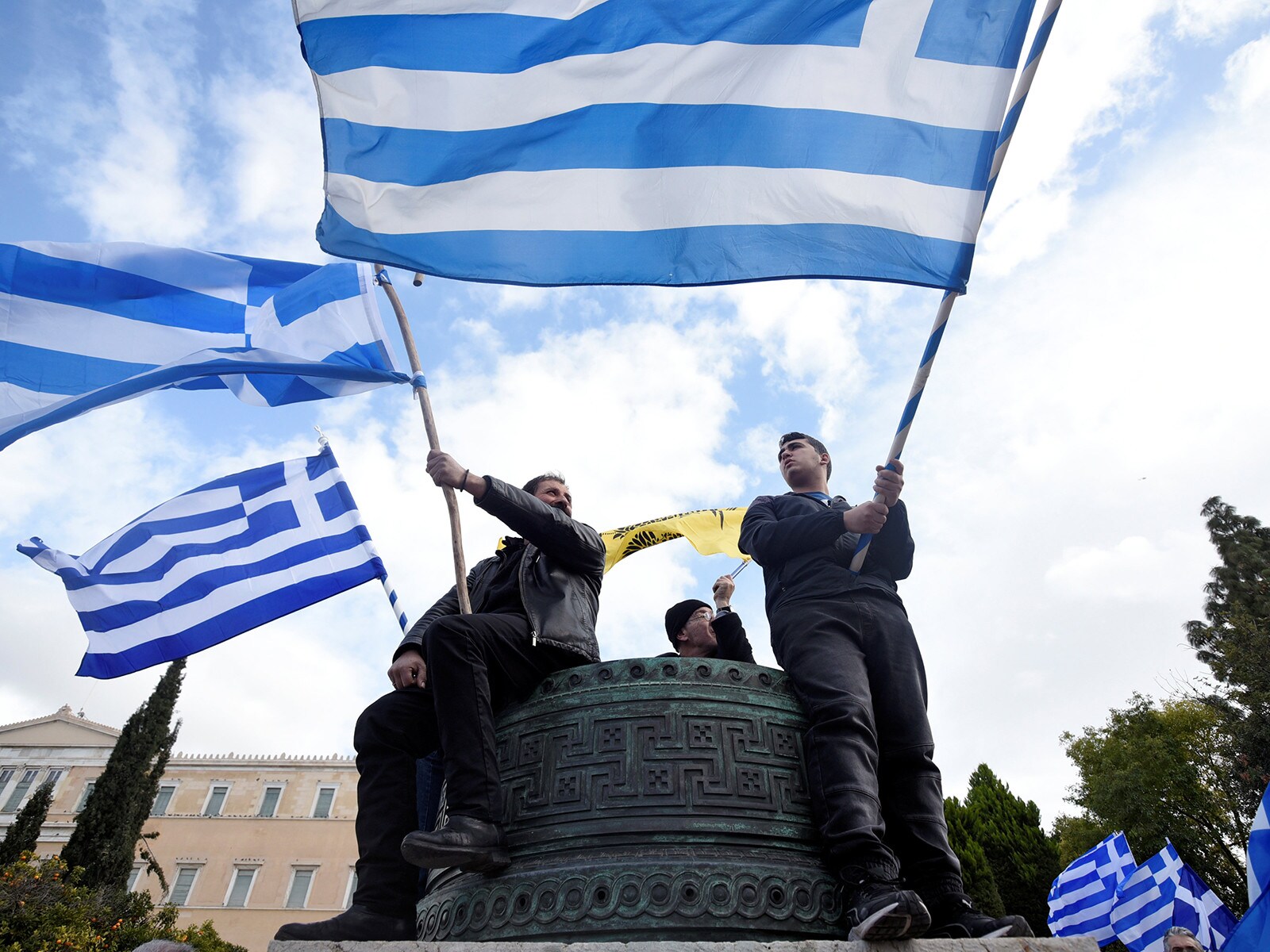 Protesters waving Greek flags take part in a demonstration against the agreement reached by Greece and Macedonia to resolve a dispute over the former Yugoslav republic's name, in Athens, Greece, January 20, 2019. REUTERS/Alexandros Avramidis