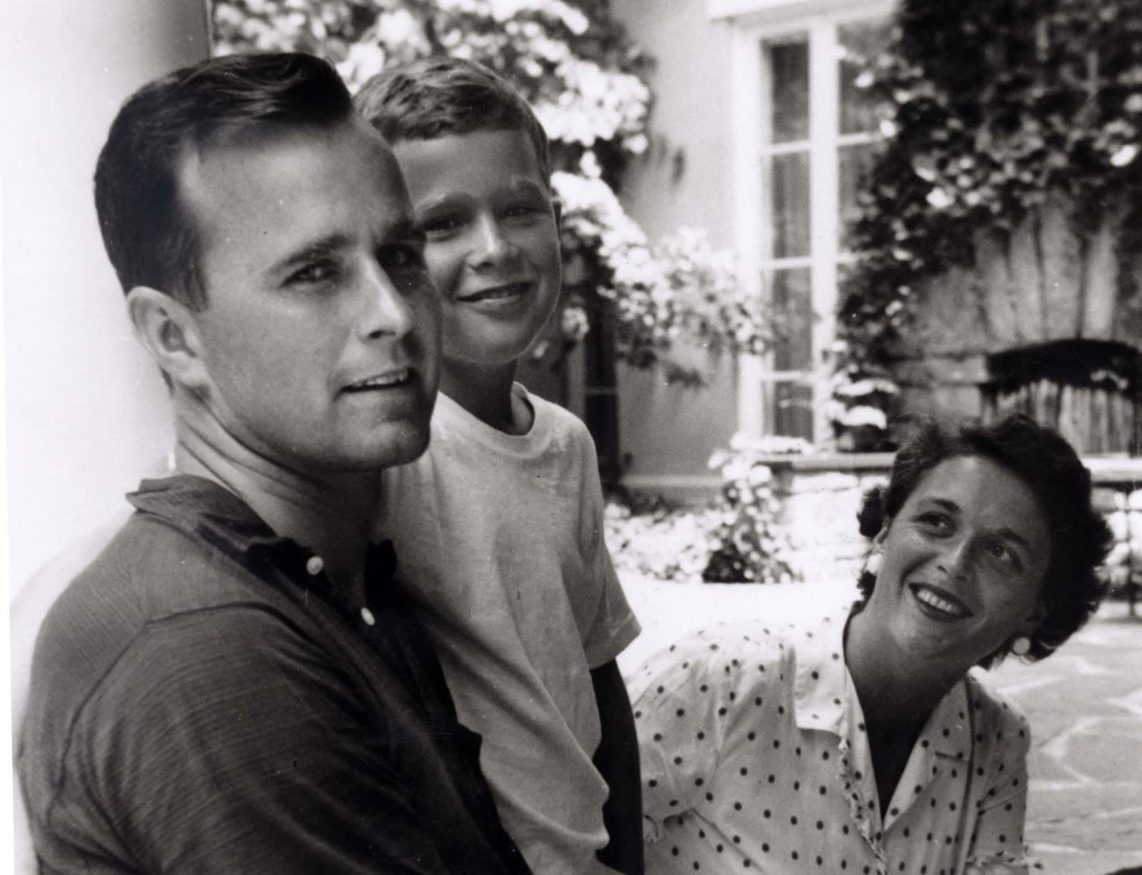 George W. Bush is shown with his father, future President George Bush and mother, future first lady Barbara Bush in Rye, New York, in this file photo taken during the summer of 1955. With the Republican convention set to begin in Philadelphia on July 31, the political focus has centered on who Republican presidential candidate George W. Bush will pick to be his running mate.CM - RP2DRHYTFQAA