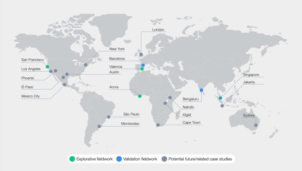 From a longlist of 20 cities, six cities were chosen to help build the framework.