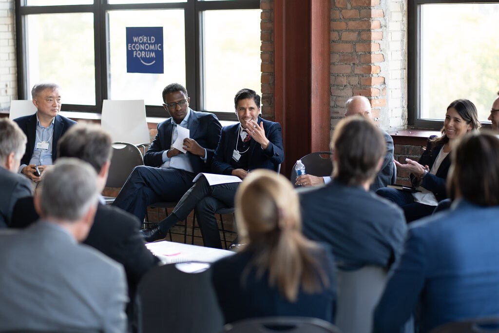 Leaders taking part in a World Economic Forum discussion
