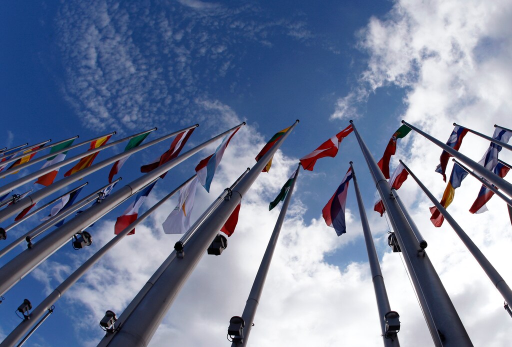 Flags of European Union member states fly in front of the European Parliament building in Strasbourg. REUTERS/Vincent Kessler