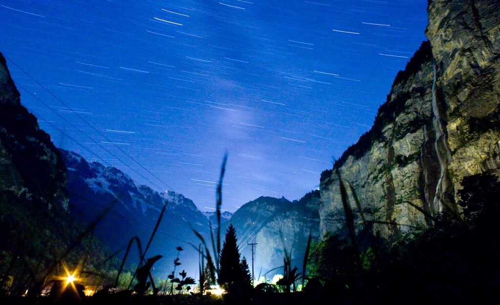 A long time exposure shows the Lauterbrunnen valley in the Bernese Oberland, Switzerland. REUTERS/Michael Buholzer