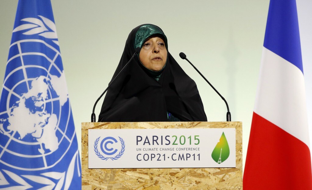 Vice President of the Islamic Republic of Iran Masoumeh Ebtekar delivers a speech during the opening session of the World Climate Change Conference 2015 (COP21) at Le Bourget, near Paris, France, November 30, 2015.                  REUTERS/Stephane Mahe - RTX1WKDZ