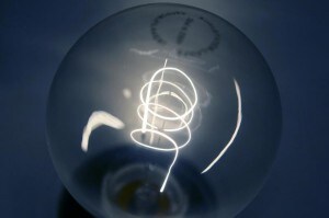 A traditional light bulb with carbon filament is displayed at a do-it-yourself store in Dortmund